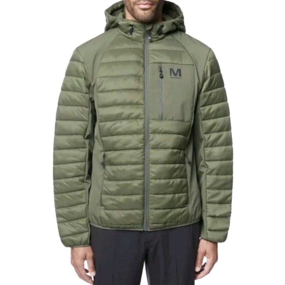Merrell Men's Hooded Mixed Media Puffer Softshell Jacket, Green, XL